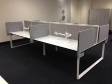 Photo Shows Staxis Desk Top Mounted Screen And Zorb Slide On Dividing Screens